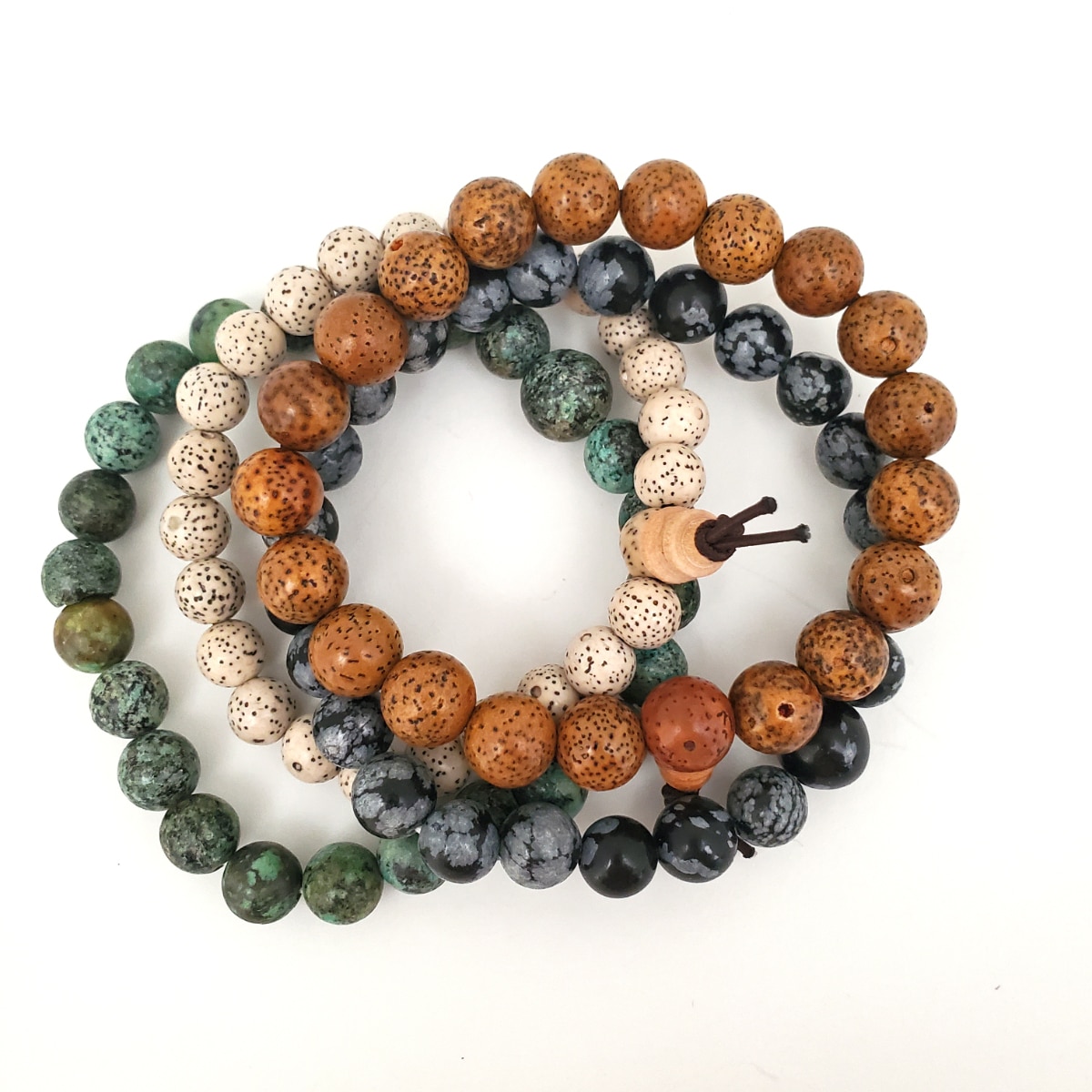 Lotus Seed Wrist Mala with Inlays, 21 Beads | Buddha Groove