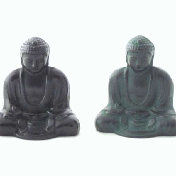 Two Iron Buddhas forward facing