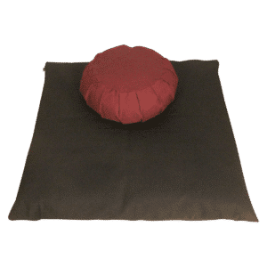 Meditation cushion set with two meditation cushions, zafu and zabuton in burgundy and Black.