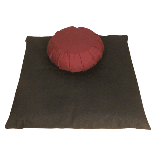 Meditation cushion set with two meditation cushions, zafu and zabuton in burgundy and Black.