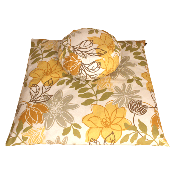 Desert Lotus floral pattern meditation cushion set with round zafu and zabuton