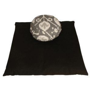 Meditation cushion set with two meditation cushions, zafu and zabuton in Grey ikat and black
