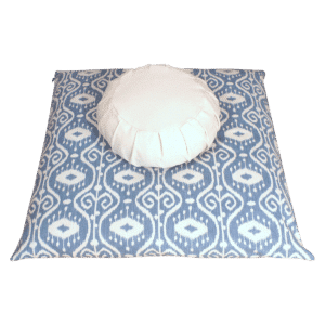Natural and Bali Blue Meditation cushion set with two meditation cushions, zafu and zabuton