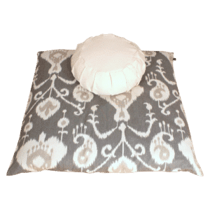 Meditation cushion set with two meditation cushions, zafu and zabuton in natural and grey ikat
