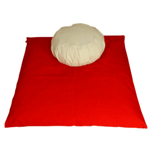 Meditation cushion set with two meditation cushions, zafu and zabuton in natural and red.