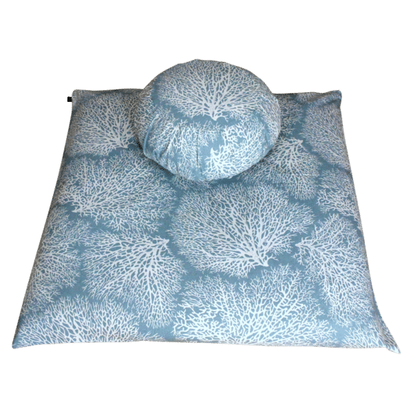 Ocean Coral Meditation cushion set with two meditation cushions, zafu and zabuton