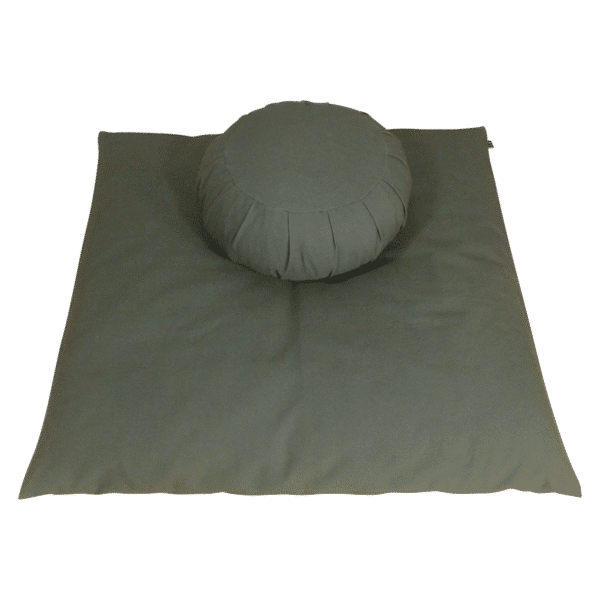 Spruce Meditation Cushion Set with zafu and zabuton, nice sage green color, great for personal meditation space.