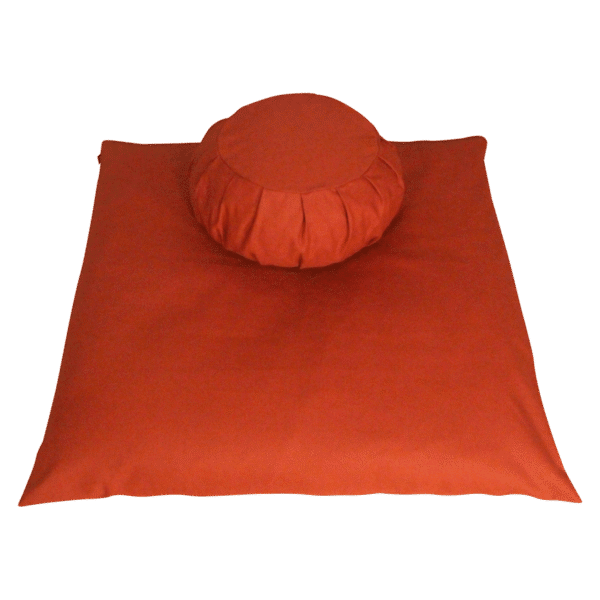 Terra Cotta meditation cushion set with zafu and zabuton, perfect for a home meditation space.