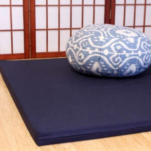 Blue folding zabuton meditation cushion with zafu