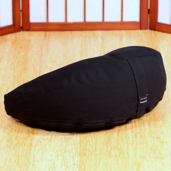 Crescent Zafu meditation cushion in black with carry handle