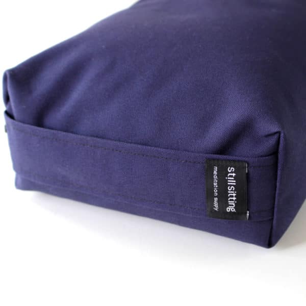 Navy Mini Zafu buckwheat meditation cushion carrying handle close up