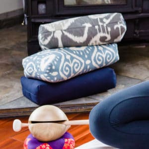Mini Zafu buckwheat meditation cushion stack in mediation setting