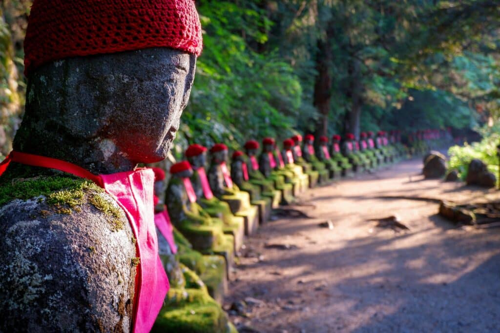 Stone Jizo Statues in Japan.