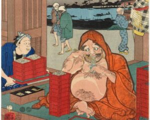 A woodblock print of bodhidharma (daruma)